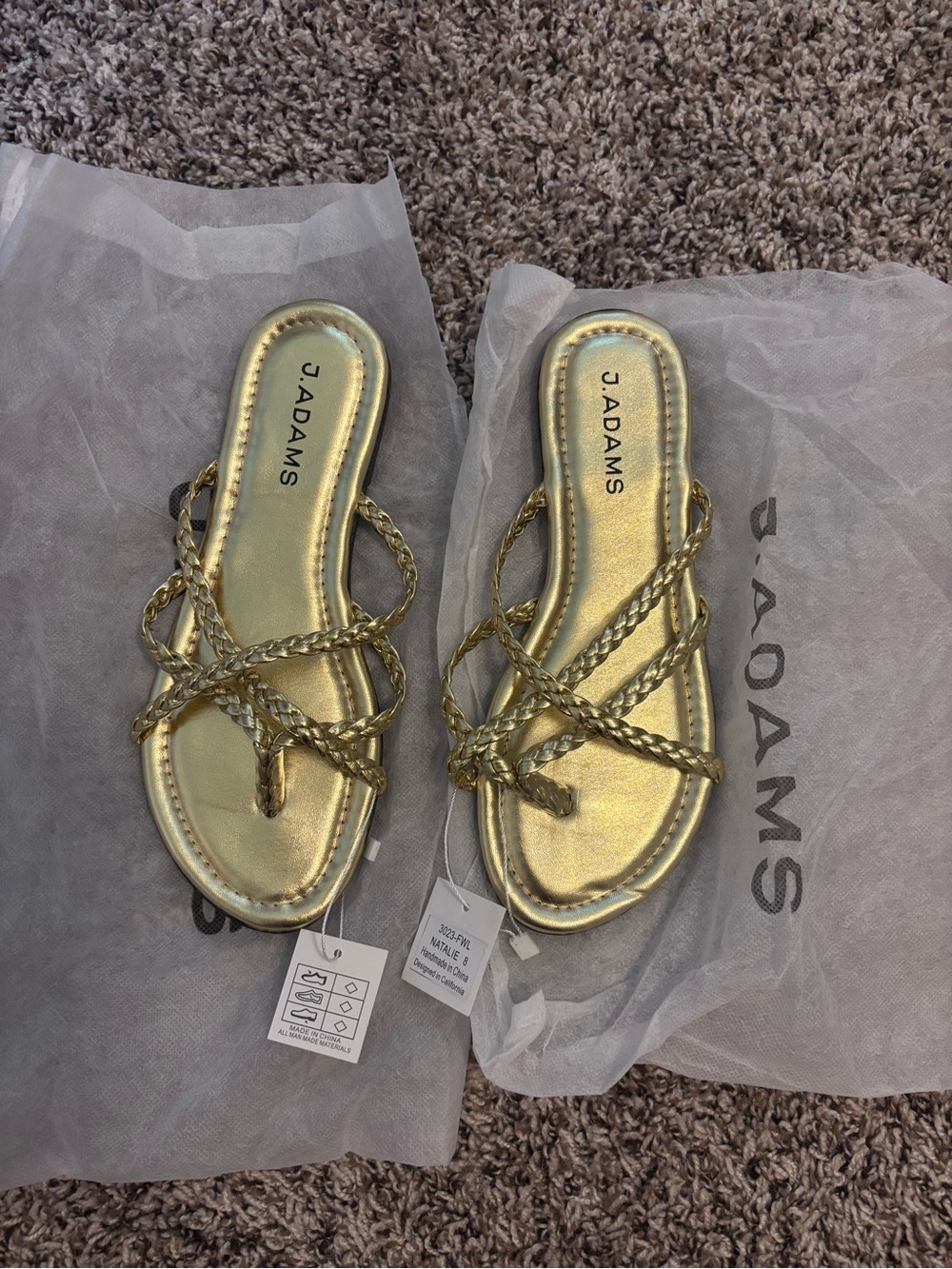 J. Adams Metallic Gold Braided-Strap Women's Sandals